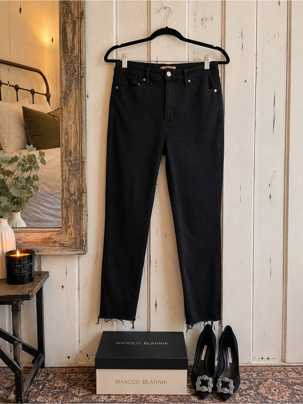 Judy Blue Black High Rise Skinny Jeans | Raw Hem Stretch Denim | Size 29